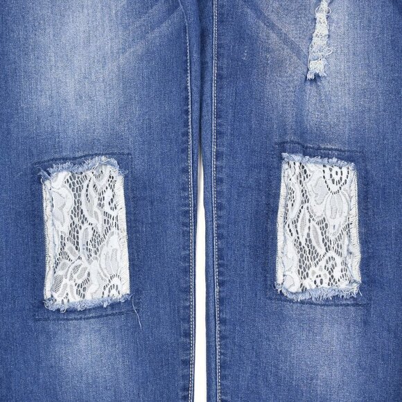 L&B Distressed Lace Patch Straight Jeans 12 - Picture 2 of 7